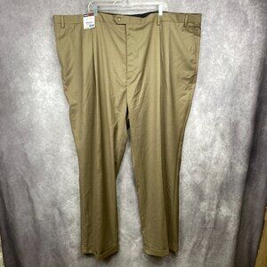 RoundTree Yorke Travel Smart Pants 54x32 Brown Gabardine Classic Fit Pleat Cuff